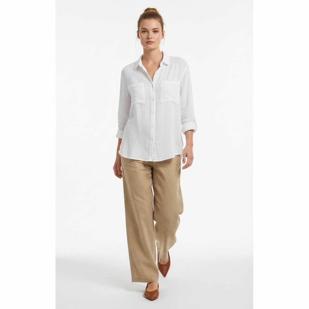 Gap Womens XL White Double Gauze Cotton Long Sleeve Button Down Utility Shirt